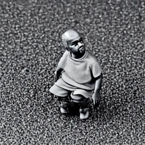 Prompt: photo of miniature Kanye West under an electron microscope