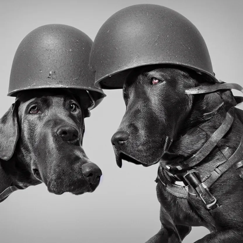 a labrador dog wearing soldier helmet in battle, ww 2, | Stable ...