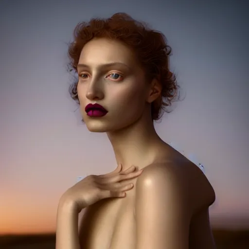 Image similar to photographic portrait of a stunningly beautiful spanish renaissance female in soft dreamy light at sunset, dark lipstick, contemporary fashion shoot, by edward robert hughes, annie leibovitz and steve mccurry, david lazar, jimmy nelsson, breathtaking, 8 k resolution, extremely detailed, beautiful, establishing shot, artistic, hyperrealistic, beautiful face, octane render