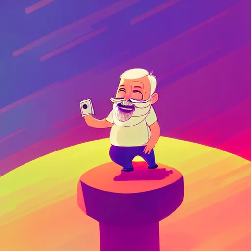 Image similar to curled perspective digital art of a cute smiling beard grandpa cartoon character taking a photo to a baby!!!! girl!!!!!!!! by anton fadeev