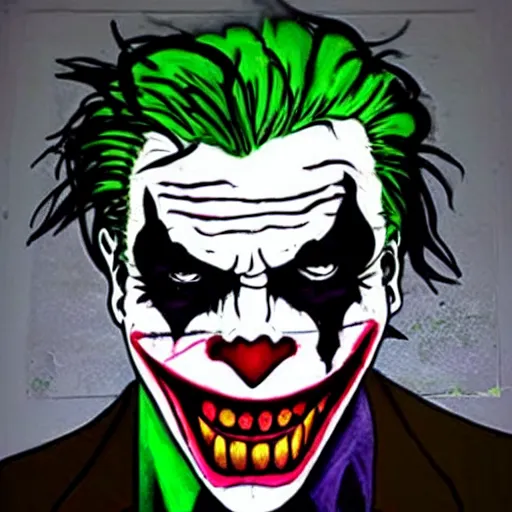 Image similar to joker smile graffiti, anarchy, gotham, crazy, paint brush