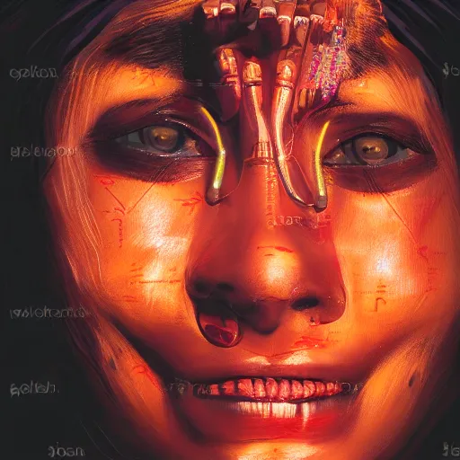 Image similar to indian cyberpunk woman with an elated expression, chiaroscuro portrait