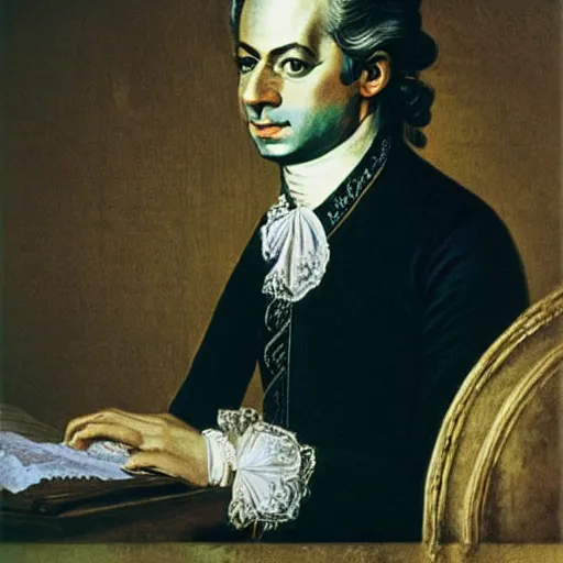 Image similar to award winning photograph of mozart by annie leibovitz