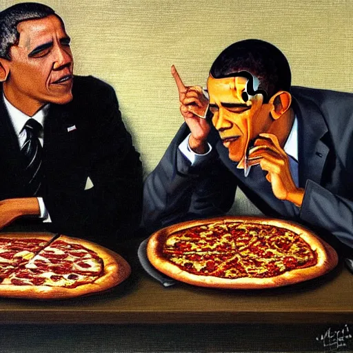 Prompt: obama eating pizza, classical painting