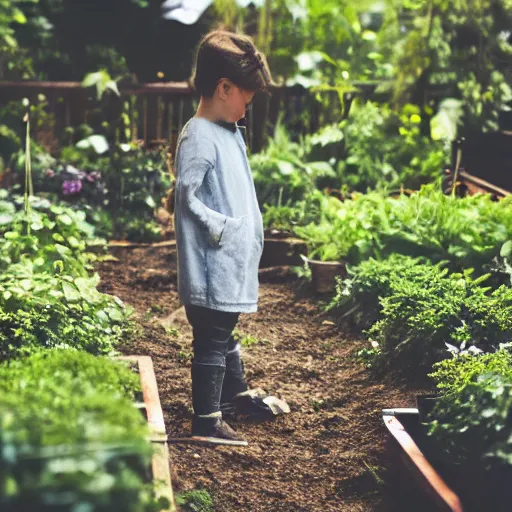 Image similar to cinematic medium shot of plants growing into a human form, shallow depth of field, garden setting