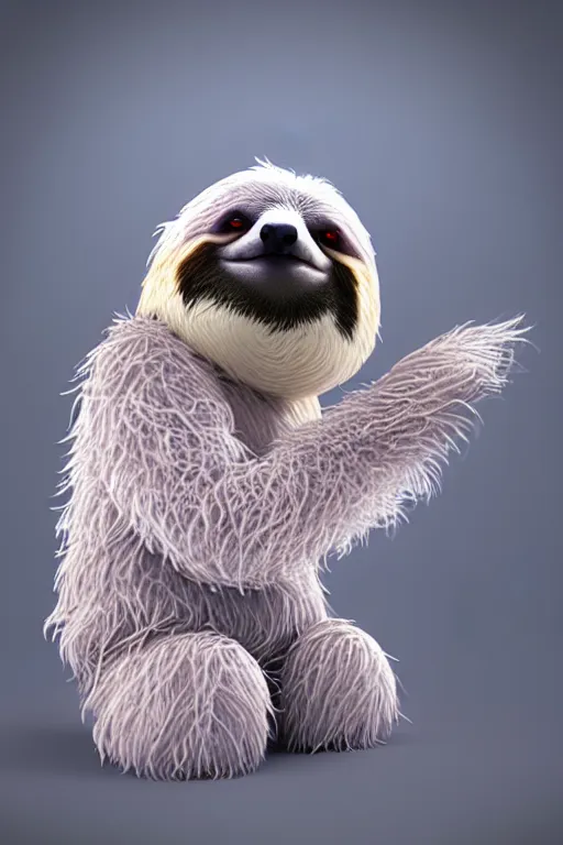 Image similar to high quality 3 d render hyperrealist very cute multipastel fluffy sloth with fluffy wings, vray, smooth in _ the background, artstation