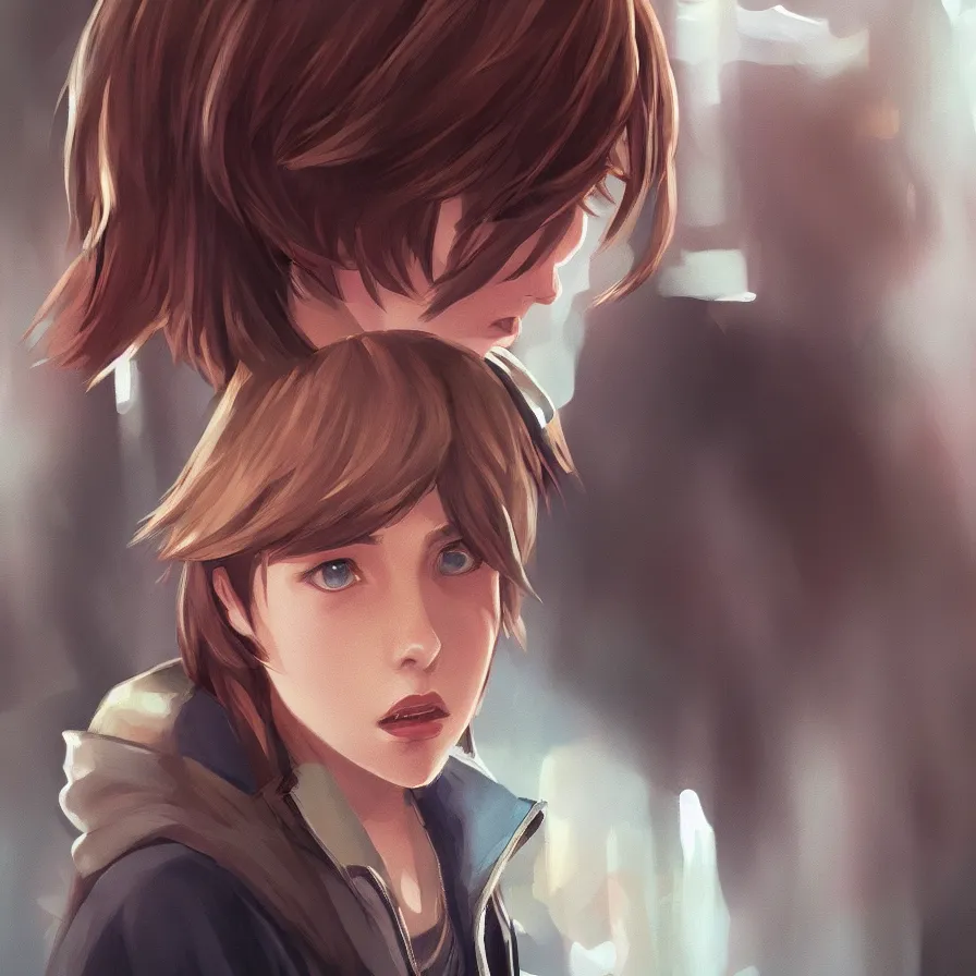 Image similar to a selfie of max caulfield, intricate, young and cute, highly detailed, digital painting, artstation, concept art, illustration, life is strange, Edouard Caplain