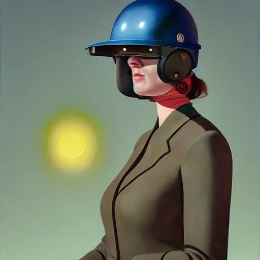 Image similar to Portrait of woman engineer with helmet, very coherent, painted by Edward Hopper, Wayne Barlowe, painted by James Gilleard, airbrush, art by JamesJean