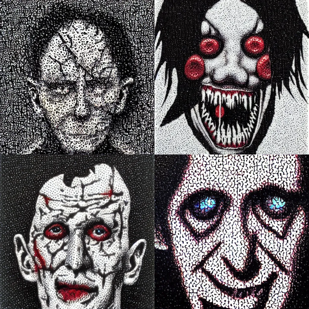 Prompt: jigsaw from the saw franchise, pointillism