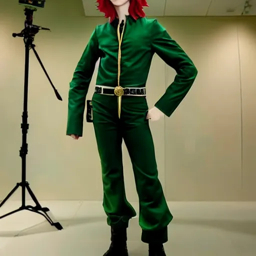 Prompt: a photograph of kakyoin from a live action version of jojo's bizarre adventure, filmic, cinematographic