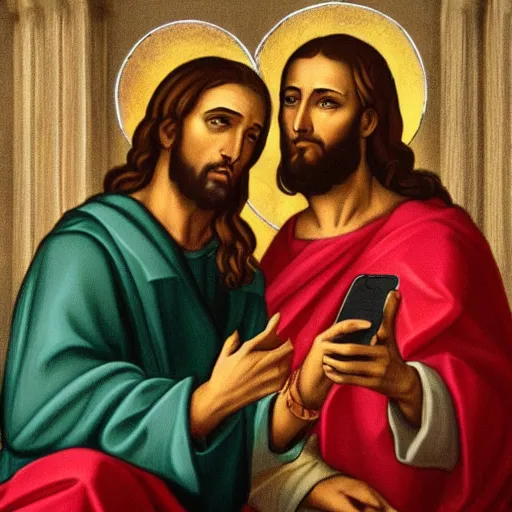 Image similar to jesus and judas taking a selfie together