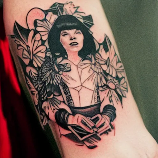 Image similar to Tattoo of Bjork on someone's arm, 35mm film