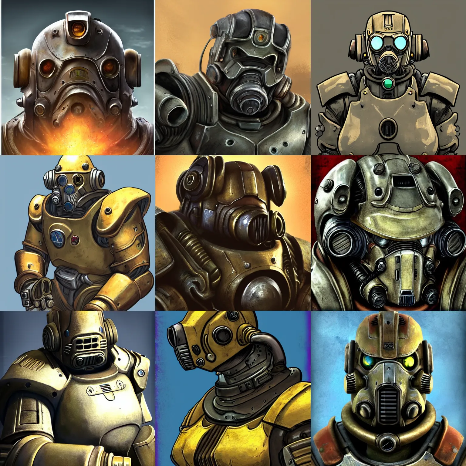 Prompt: A portrait of power armor, Fallout