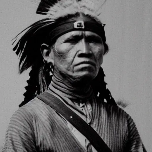 Prompt: old photo of an apache warrior