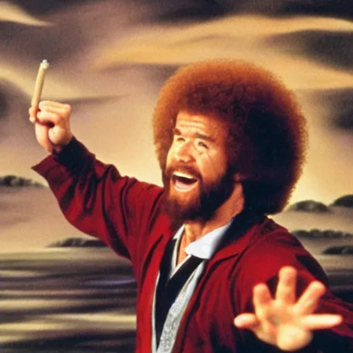 Image similar to bob ross was kung fu fighting, as fast as lightening, and screaming