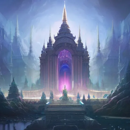 Prompt: grand palace temple for leader of galactic empire by peter mohrbacher, vivid colors, matte painting, 8K, concept art, mystical color scheme, trending on artstation