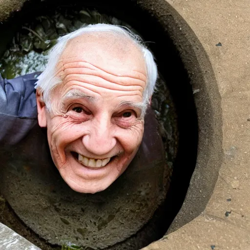 Image similar to a smiling old man in a sewer