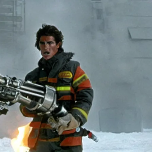 Image similar to movie still of cristiano ronaldo with a flamethrower in the thing (1982), john carpenter, cinematic,