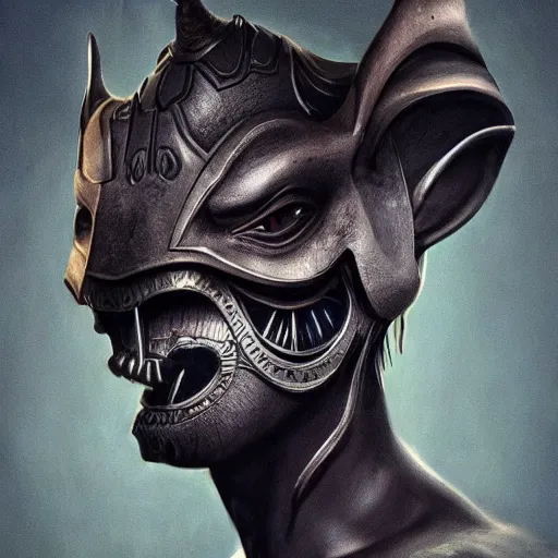 Prompt: Very very very very highly detailed epic photo of face with rhinoceros venetian mask, intricate, dystopian, sci-fi, extremely detailed, digital painting, artstation, concept art, smooth, sharp focus, illustration, intimidating lighting, incredible art by Artgerm and Vincent di Fate