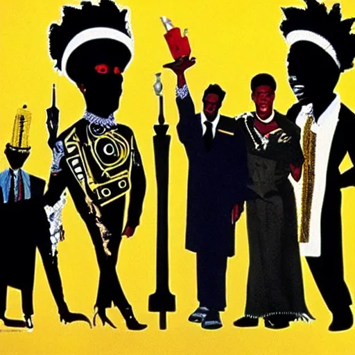 Prompt: film still from coming to america by basquiat