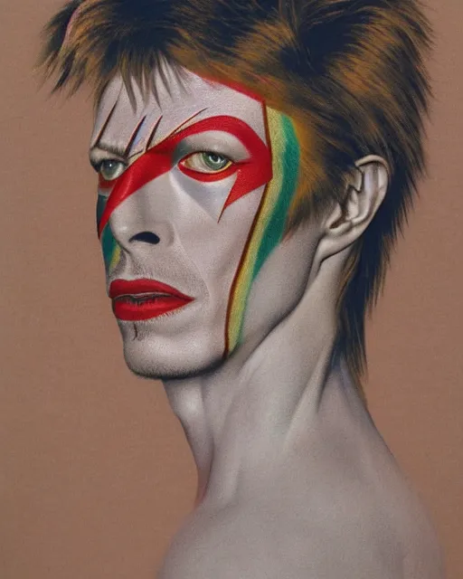 Prompt: a detailed portrait of david bowie as ziggy stardust by jean auguste dominique ingres, hyperrealism