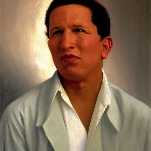 Prompt: Painting of Hugo Chavez as Patrick Bateman. Art by william adolphe bouguereau. During golden hour. Extremely detailed. Beautiful. 4K. Award winning.