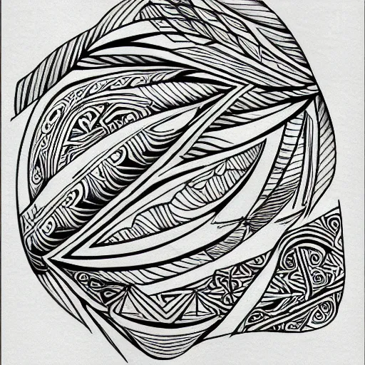 Prompt: tattoo sketch of a sea, on a yellow canva, ornamental, line art, minimalism, maori