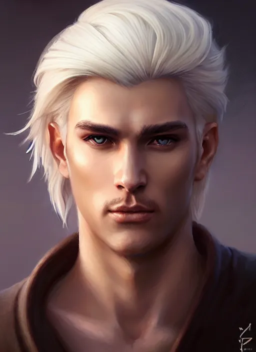 Image similar to a _ fantasy _ style _ portrait _ painting _ of male, medium dark blonde hair side part and blonde stubble, white, rpg dnd oil _ painting _ unreal _ 5 _ daz. _ rpg _ portrait _ extremely _ detailed _ artgerm _ greg _ rutkowski _ greg