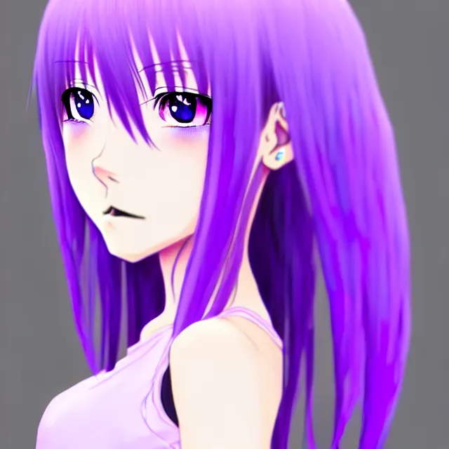 Prompt: a 3 d anime girl with lavender hair, purple eyes and white dress, profile photo, digital artwork, very beautiful face, extremely detailed