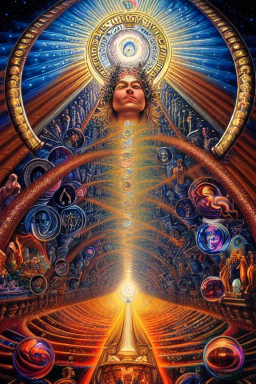 Prompt: a photorealistic detailed ornate image of spiritual evolution, science, divinity, utopian, triumphant, cinematic, epic, grandiose, moody, mathematics, futuristic, by jason felix, david a. hardy, kinkade, lisa frank, wpa, public works mural, socialist