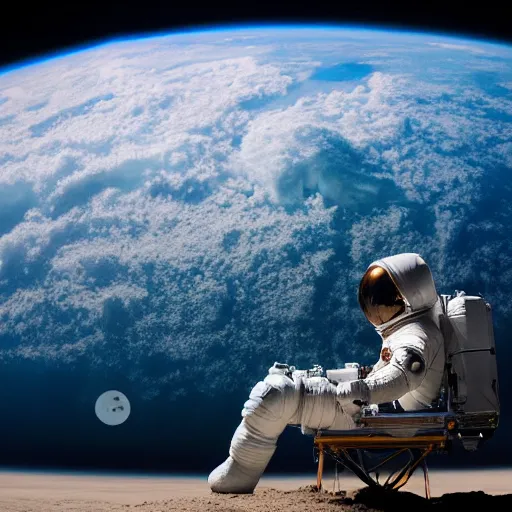 Image similar to an astronaut lounging in the beach, dramatic lighting, cinematic, extremly high detail, photorealistic, cinematic lighting, nasa footage