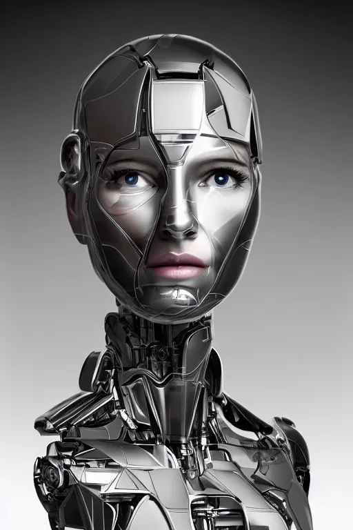 Image similar to robot with human face, female head, woman human face, human face realistic, human head, cyborg frame concept, cyborg by ales-kotnik, sci-fi android female