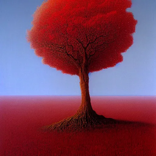 Prompt: white tree with red leaves made by zdzisław beksinski