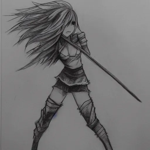 anime girl fighting a monster pencil sketch, | Stable Diffusion | OpenArt