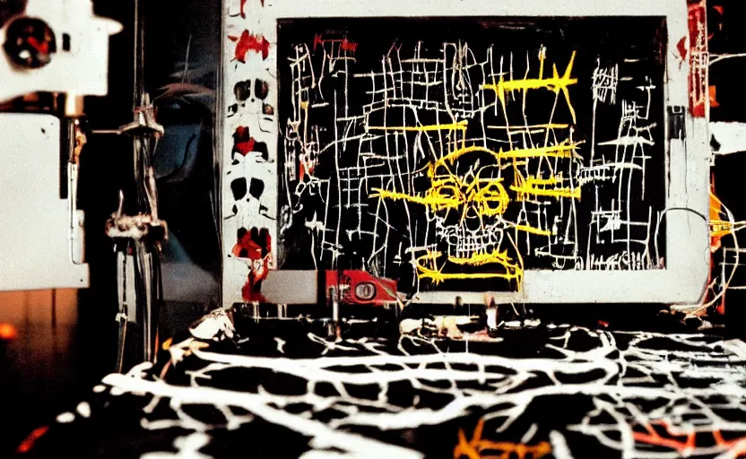 Image similar to photograph of basquiat skull machine perfect composition masterpiece dramatic lighting