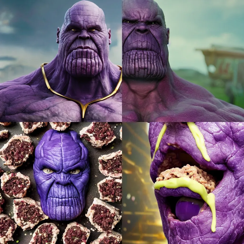 Prompt: Thanos eating raw ground beef