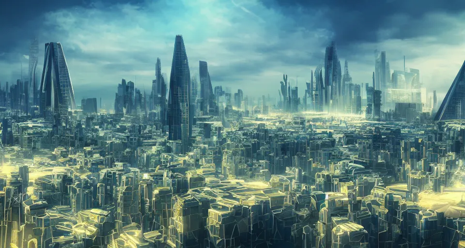 Image similar to view on futuristic city in the horizon, detailed, sharp, 8 k