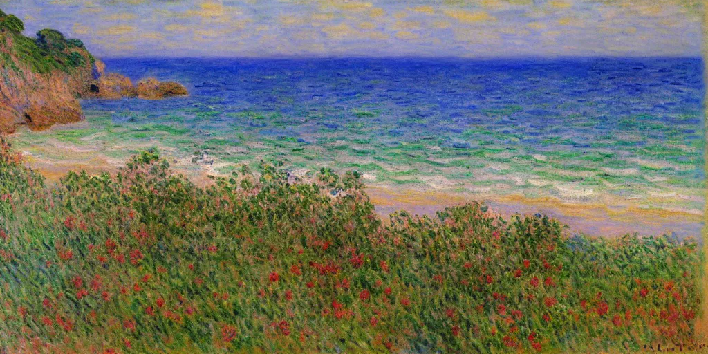 Image similar to a beautiful mexican coast, painted by claude monet