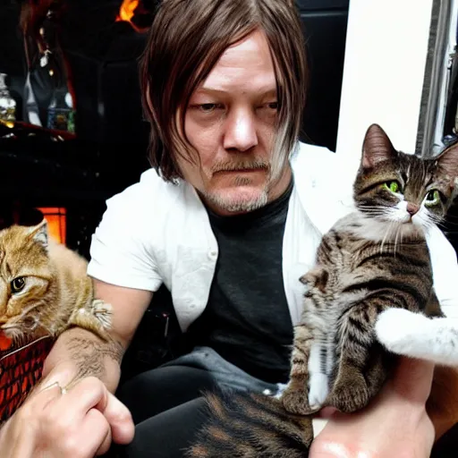 Prompt: Norman reedus eating cats