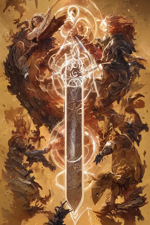 Prompt: sword labyrinth spell scroll art by artgerm and greg rutkowski and Craig Mullins, James Jean, Andrey Ryabovichev, Mark Simonetti and Peter Morbacher 16k