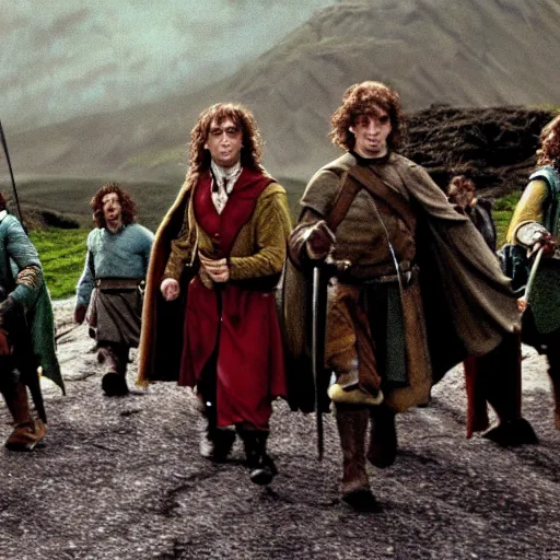 Prompt: Mr Bean as one of the members of the fellowship of the ring with hobbits, elves, and humans in armor, movie still, 4k