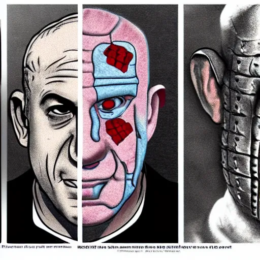 Image similar to benjamin netanyahu as pinhead from hellsraiser, highly detailed