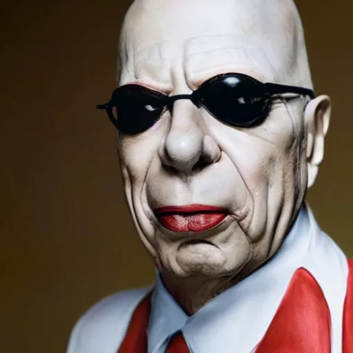 Prompt: UHD candid photo of Klaus Schwab dressed as Dr. No, wearing extremely accurate clown makeup, accurate face, UHD, photorealistic, correct face, photo by Annie Leibowitz