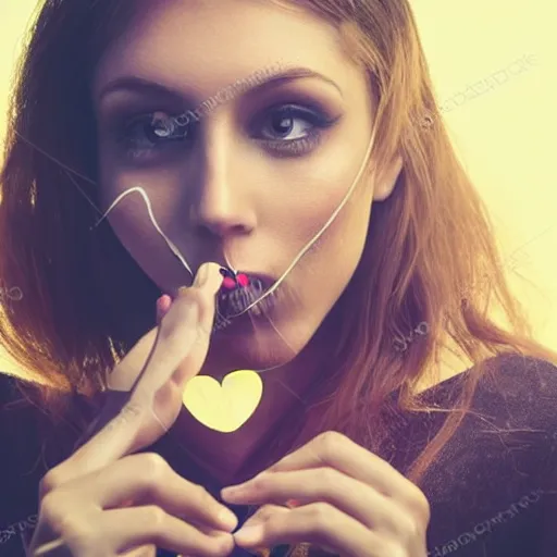 Prompt: pretty girl smoking a dab of concentrates and blowing a heart-shaped smoke ring