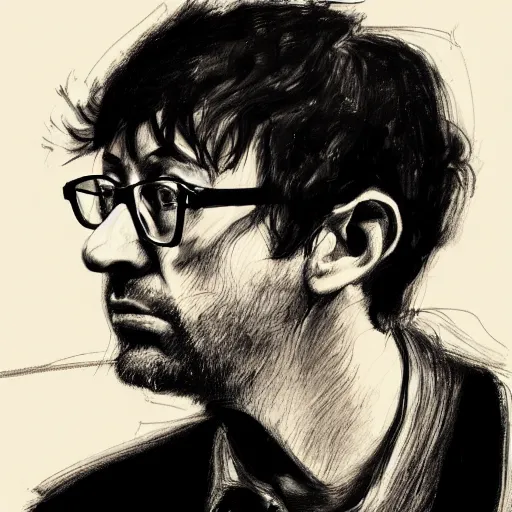 Image similar to a realistic yet scraggly portrait sketch of the side profile of a stern and sophisticated graham coxon, trending on artstation, intricate details, in the style of frank auerbach, in the style of sergio aragones, in the style of martin ansin, in the style of david aja, in the style of mattias adolfsson