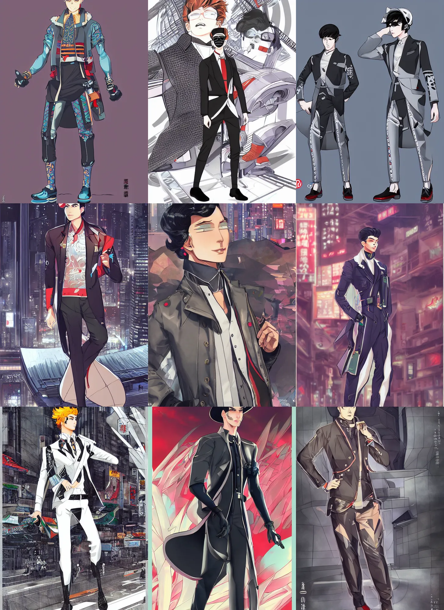 Prompt: a mid 2 0's male in fashionable outfit in a futuristic tokyo, by qui fang and artgerm, studio trigger