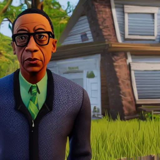 Image similar to Gus Fring in fortnite, unimpressed