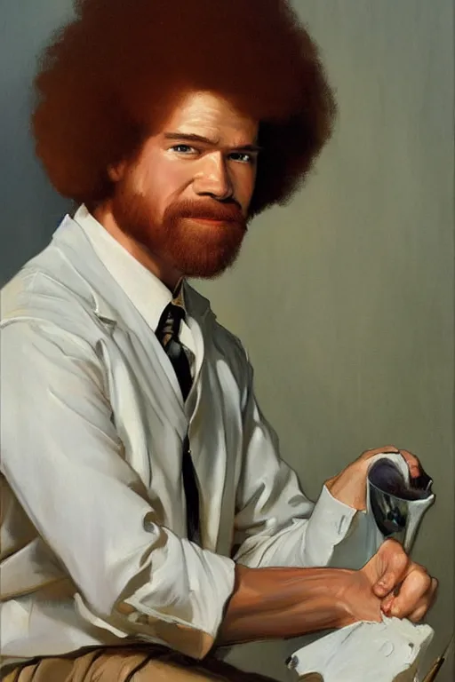 Image similar to bob ross artwork by j c leyendecker