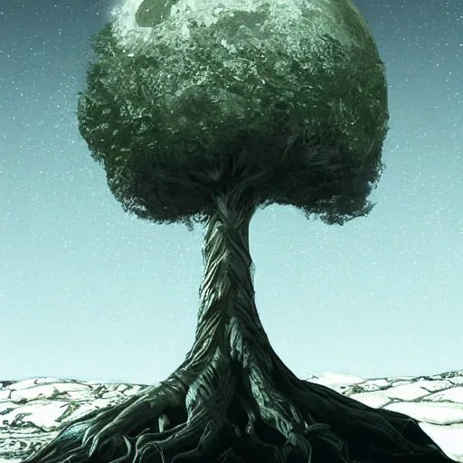 Image similar to giant tree on the moon, artstation, detailed, digital art