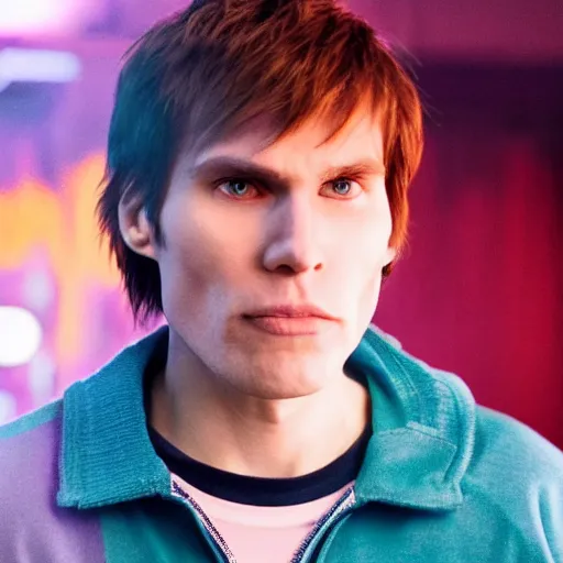 Image similar to Live Action Still of Jerma in Scott Pilgrim, real life, hyperrealistic, ultra realistic, realistic, highly detailed, epic, HD quality, 8k resolution, body and headshot, film still